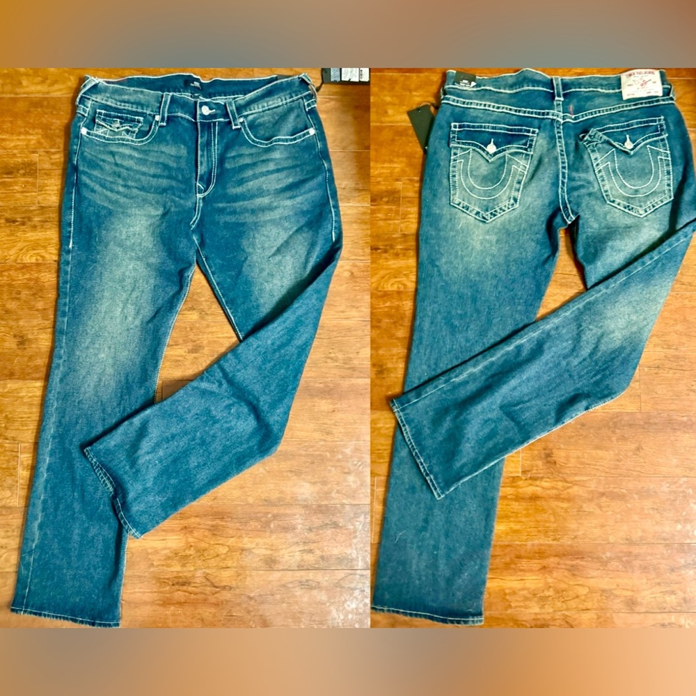 TRUE RELIGION RICKY BIG T FLAP STRAIGHT DARK SMOKY WASH MENS SIZE 40X34~NWT - Picture 2 of 10